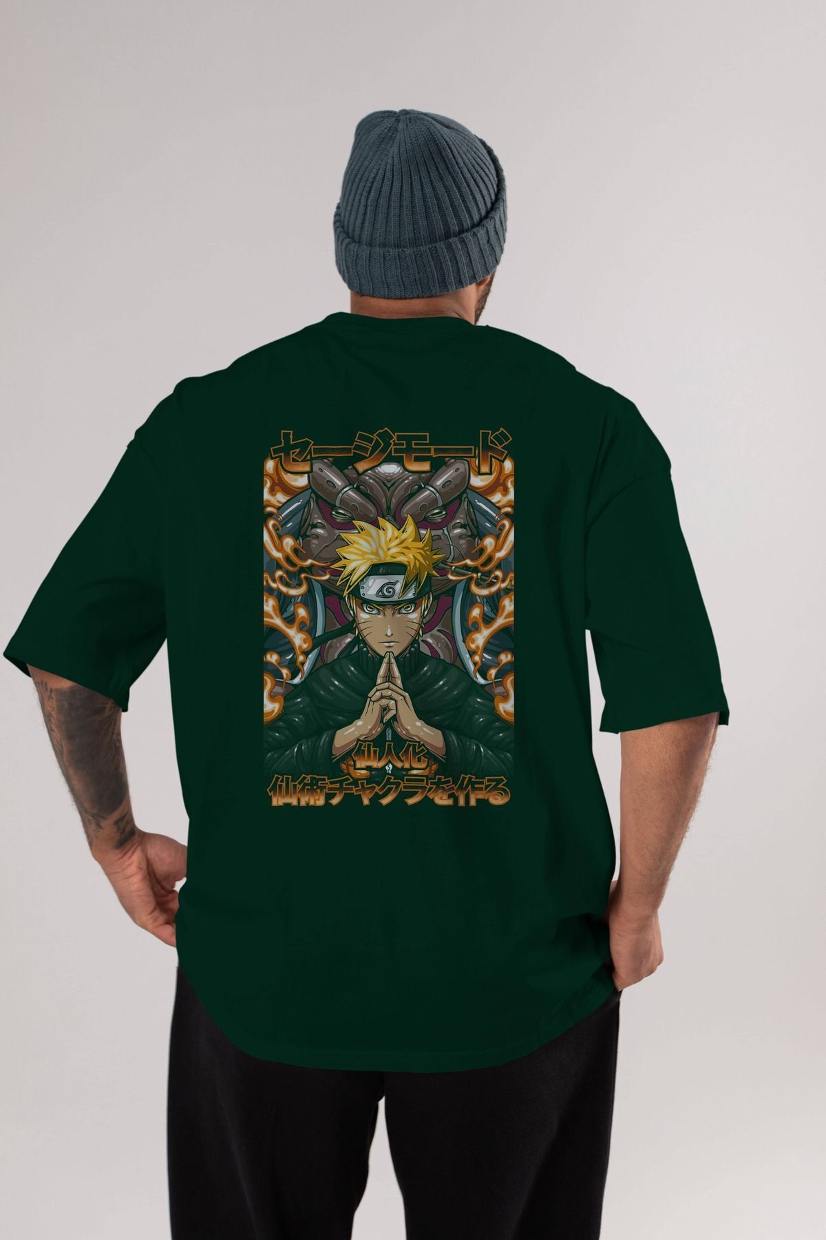 NARUTO (10) Anime Back Printed Emerald Green Oversize T-shirt Cotton Men Women