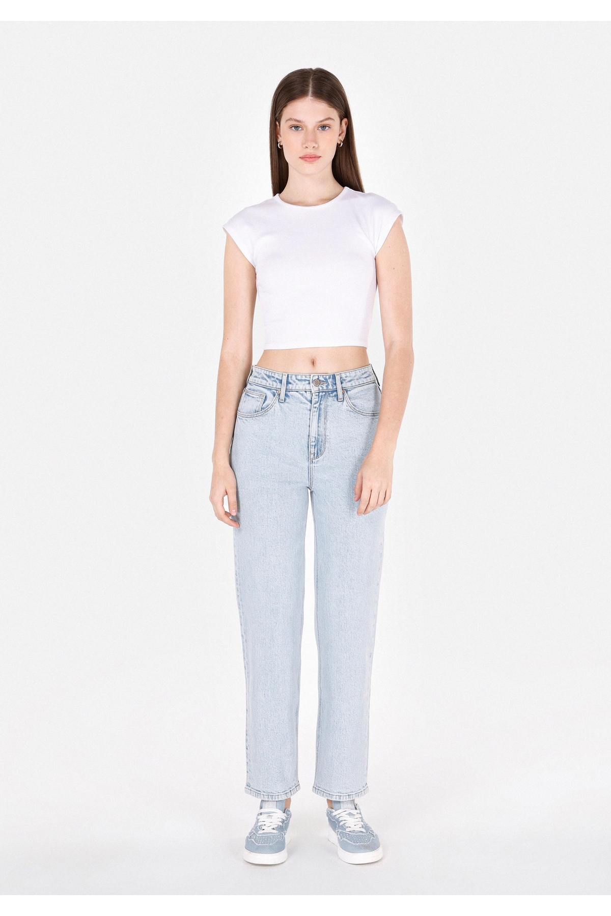 Straight Fit Yüksek Bel Düz Paça Kadın İndigo Jean Pantolon