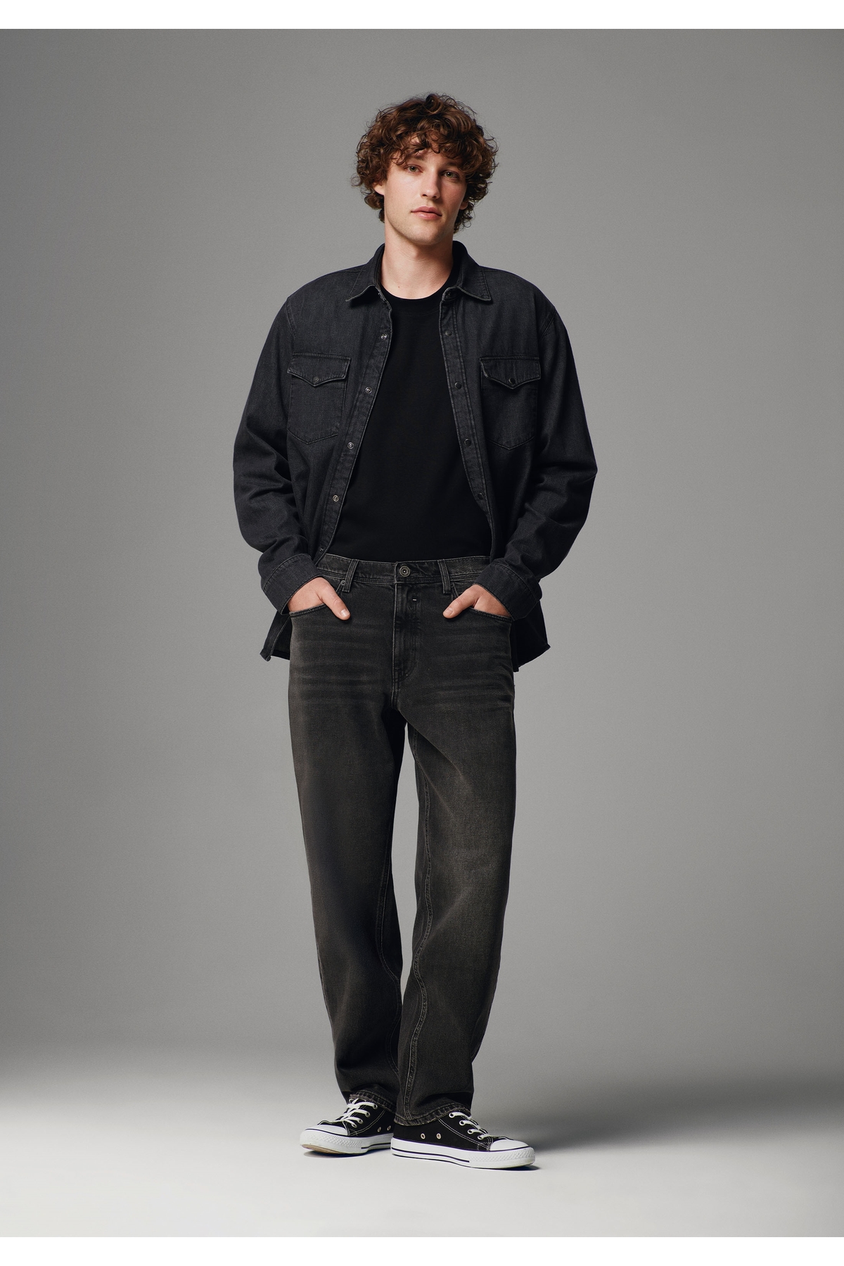 Regular Fit Orta Bel Daralan Paça Erkek Siyah Jean Pantolon