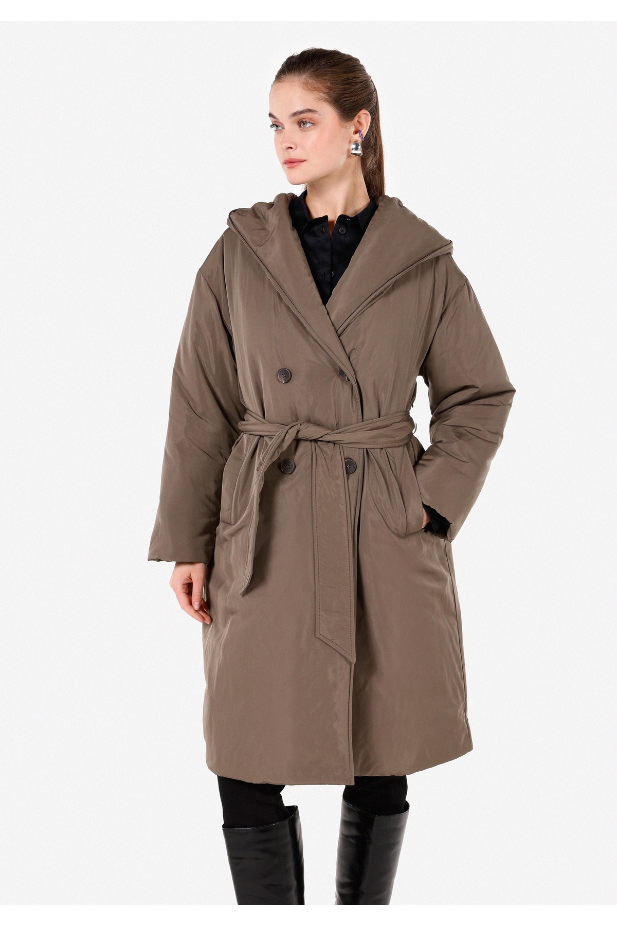 Colin’s  Regular Fit Kapüşonlu Kadın Yeşil Kaban - Görsel 3