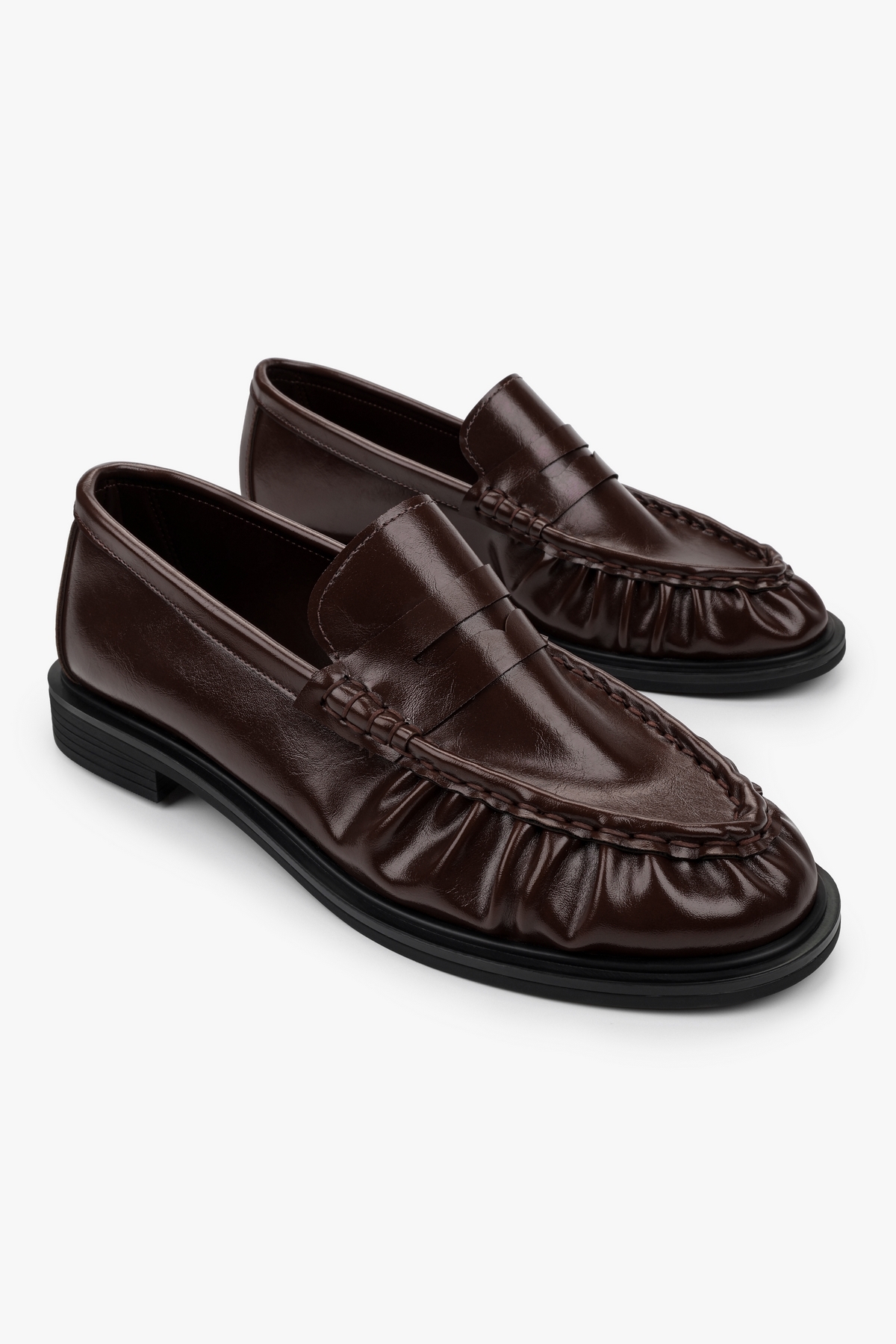 Shoeberry Kadın Rovel Kahve Cilt Büzgülü Yumuşak Makosen görsel 5