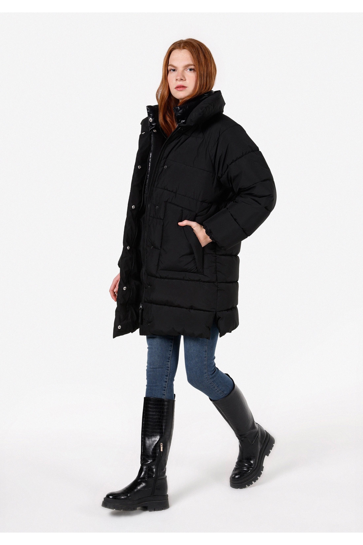 Colin’s  Regular Fit Kapüşonlu Kadın Siyah Kaban - Görsel 3