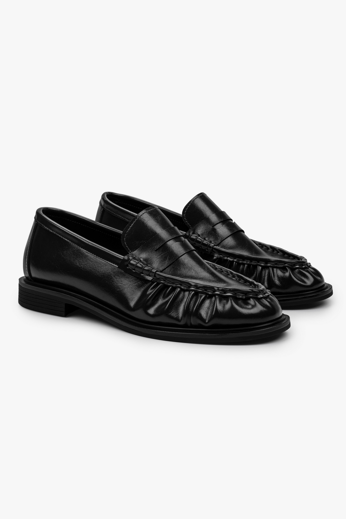 Shoeberry Kadın Rovel Siyah Cilt Büzgülü Yumuşak Makosen görsel 6