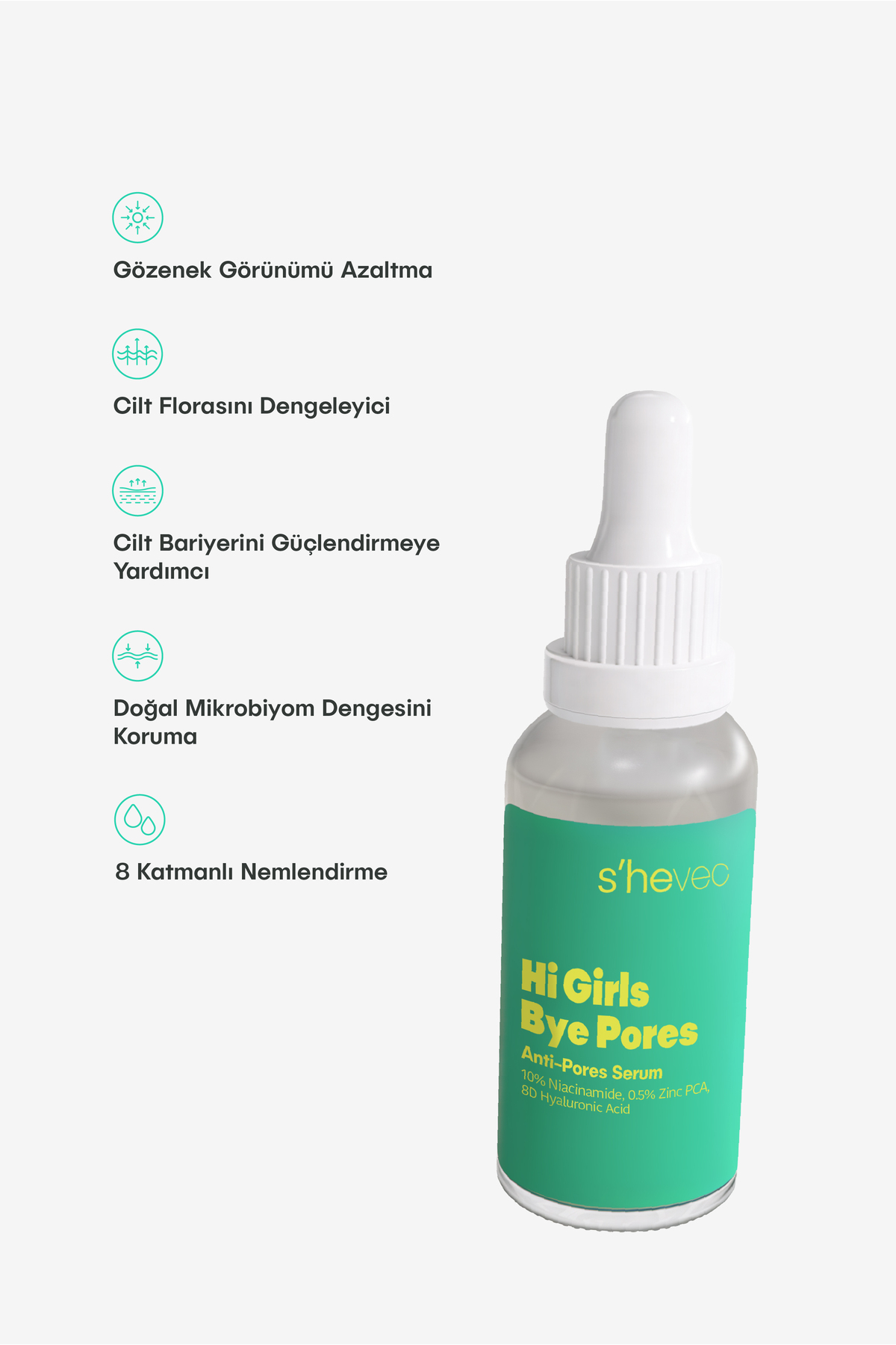 Gözenek Sıkılaştırıcı ve Leke Karşıtı Niasinamid Vegan Serum 30 ml Hi Girls Bye Pores — SH-2106 — تصویر 4 از 4