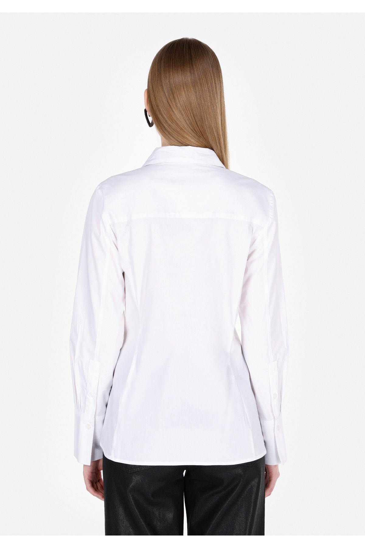 Colin’s  Slim Fit Shirt Neck Düz Kadın Beyaz Uzun Kol Gömlek - Görsel 2