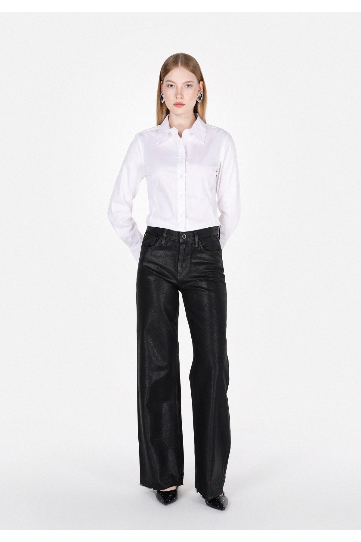 Colin’s  Slim Fit Shirt Neck Düz Kadın Beyaz Uzun Kol Gömlek - Görsel 3