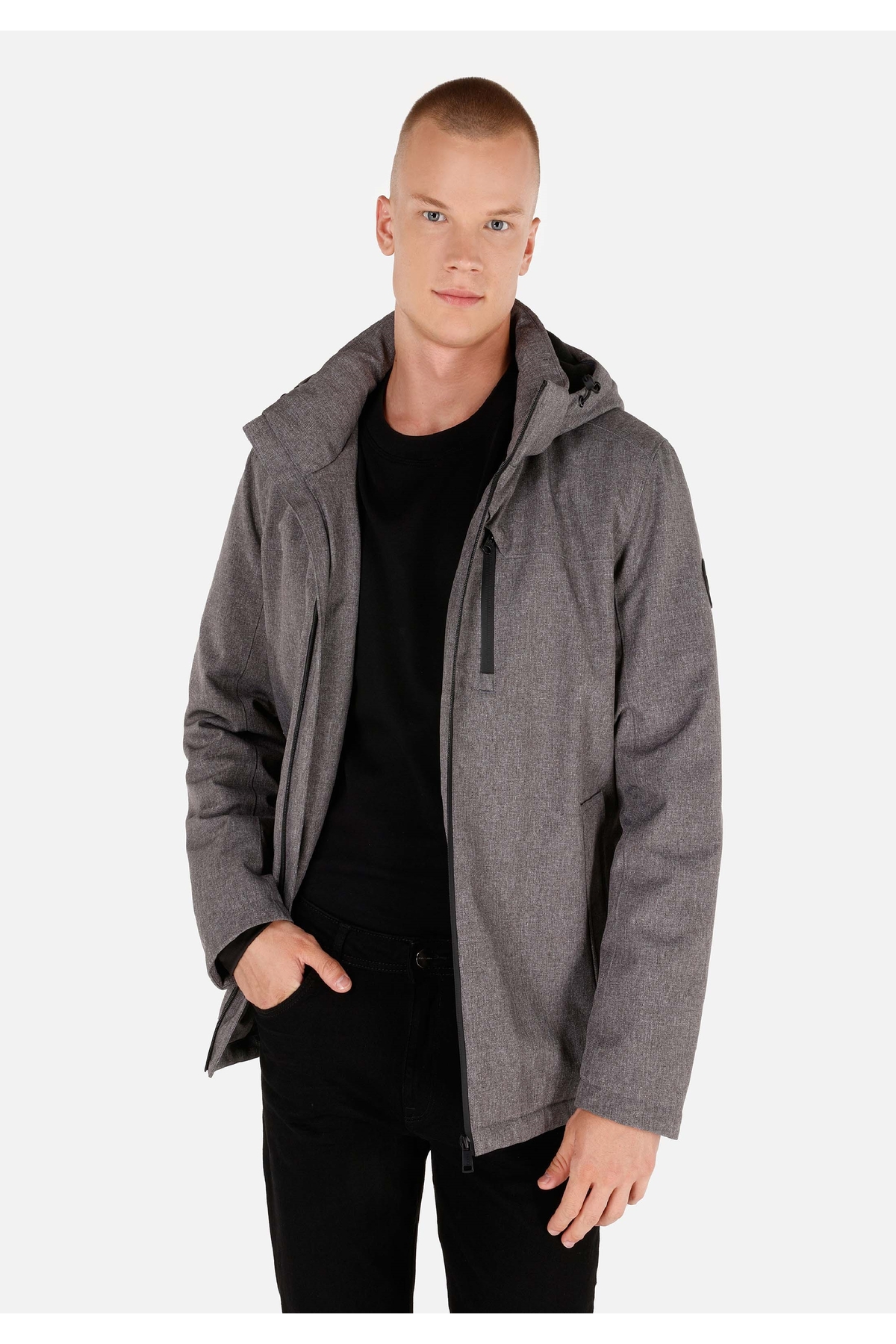 Colin’s معطف رجالي باللون الرمادي بقصة عادية بغطاء...