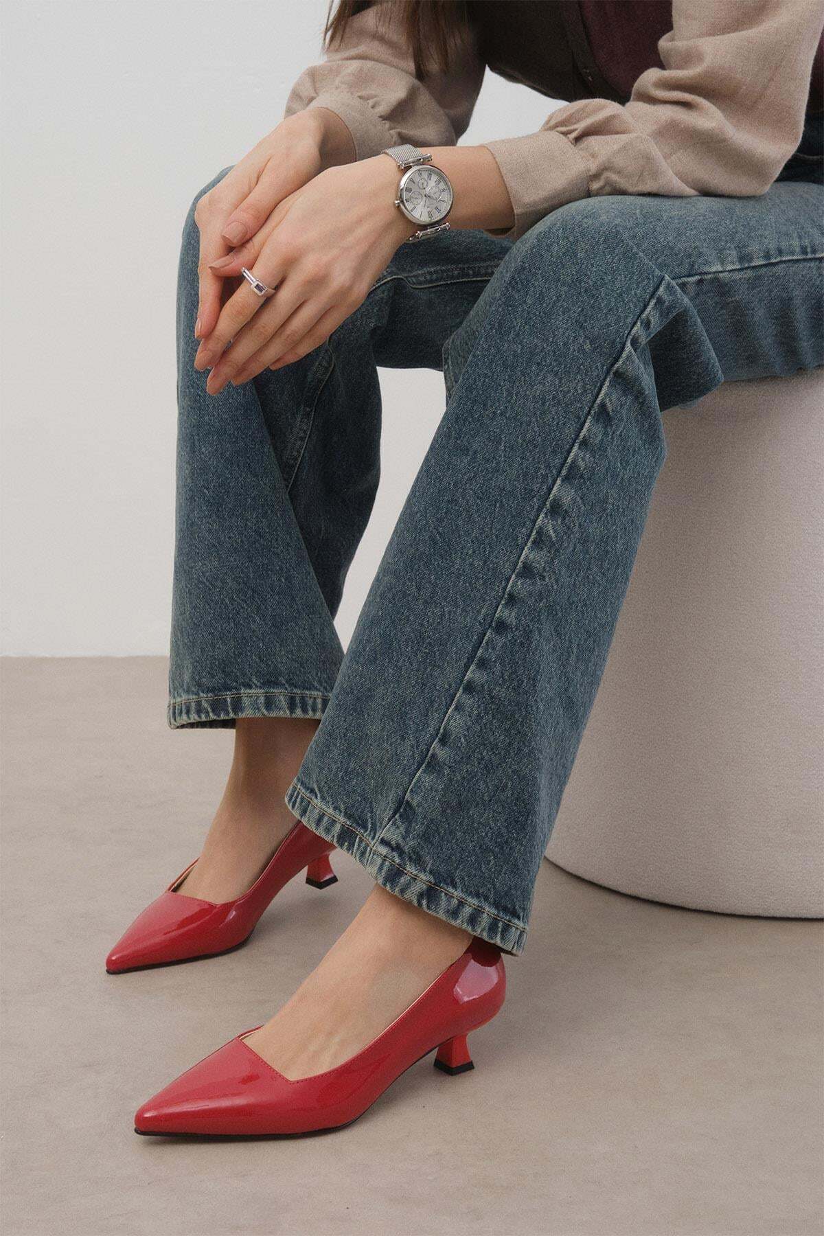 Carmen Red Color Spring Short Heel Shoes