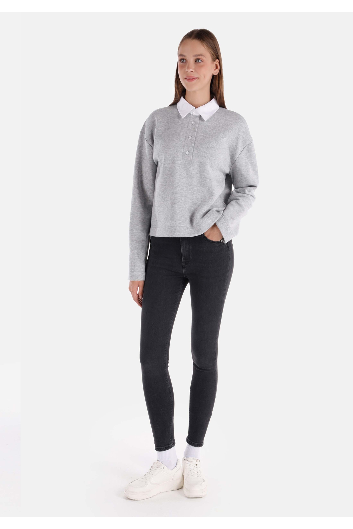 Skinny Fit Orta Bel Dar Paça Kadın Siyah Jean Pantolon