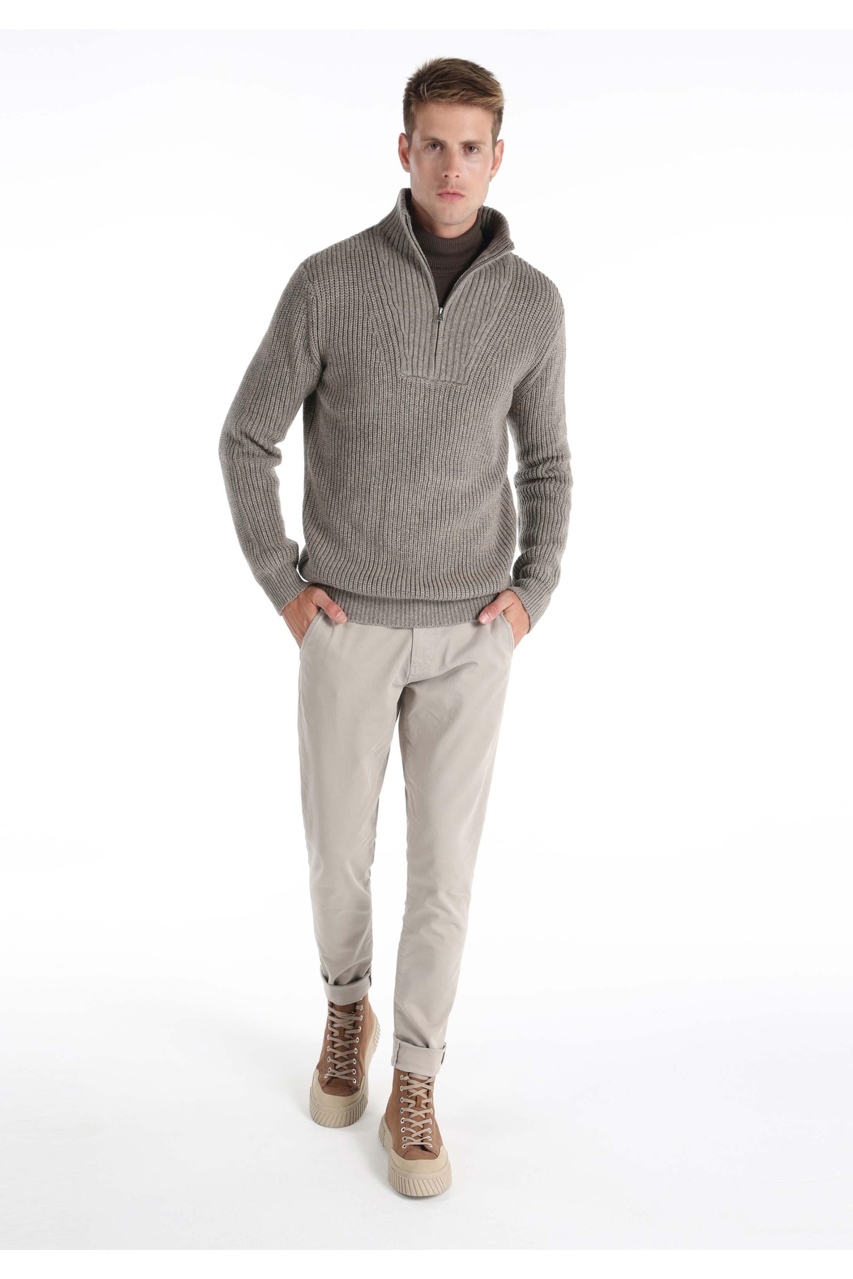 Colin's Slim Fit Turtle Neck Jakarlı Erkek Gri Kazak görsel 3