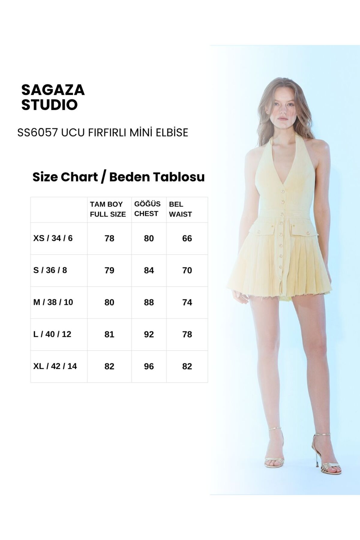 Sagaza Studio SS6057 Boyundan Bağlamalı Mini Pileli Elbise görsel 5