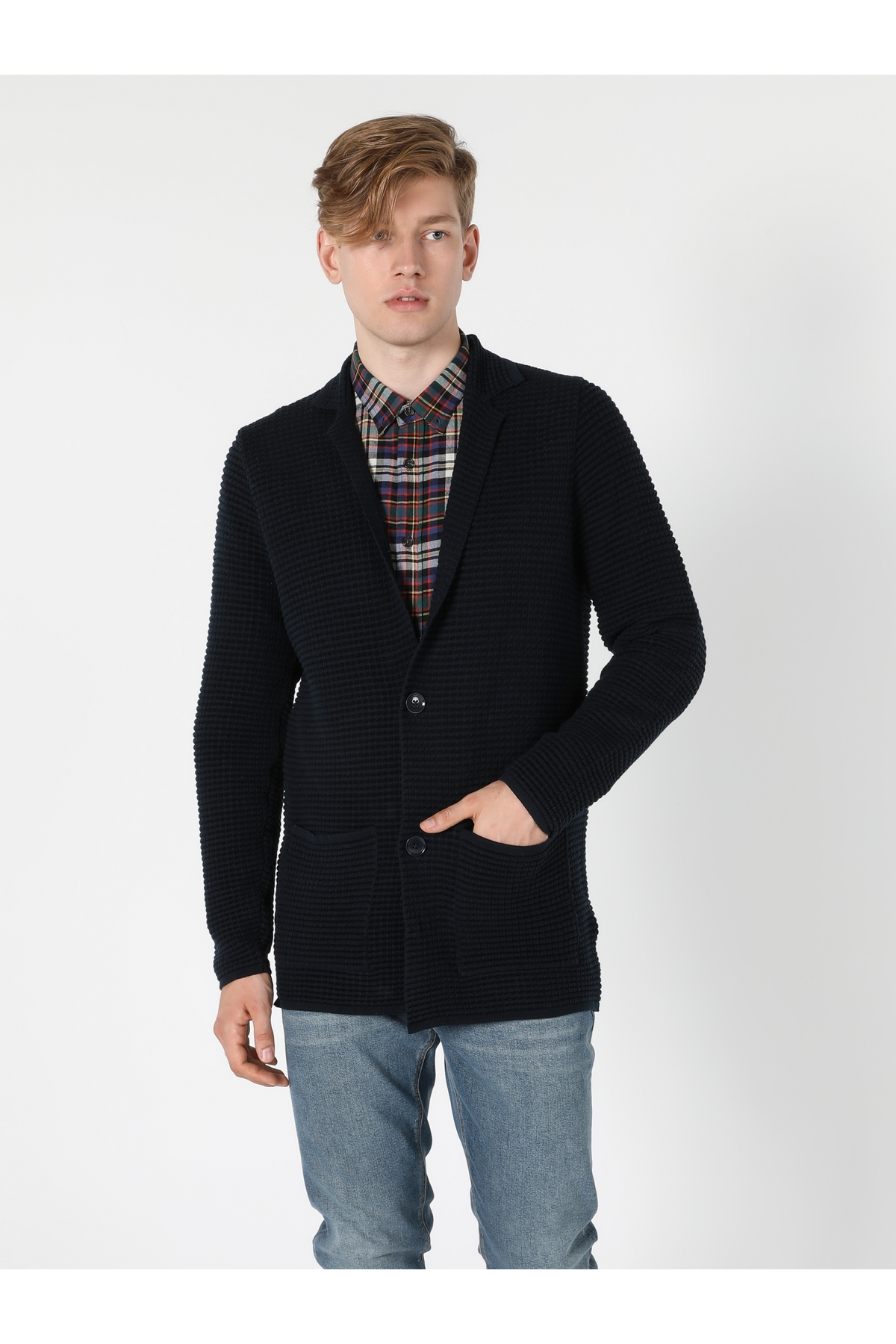 ژاکت کش باف پشمی آبی مردانه Slim Fit — سرمه‌ای .CL1056095_Q1.V1_NAV — تصویر 4 از 4
