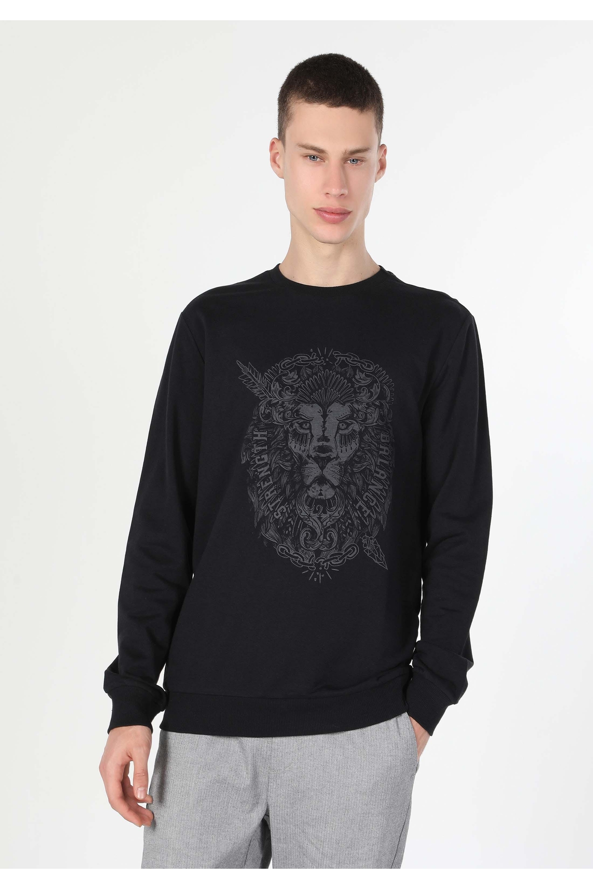 Regular Fit Erkek Siyah Sweatshirt