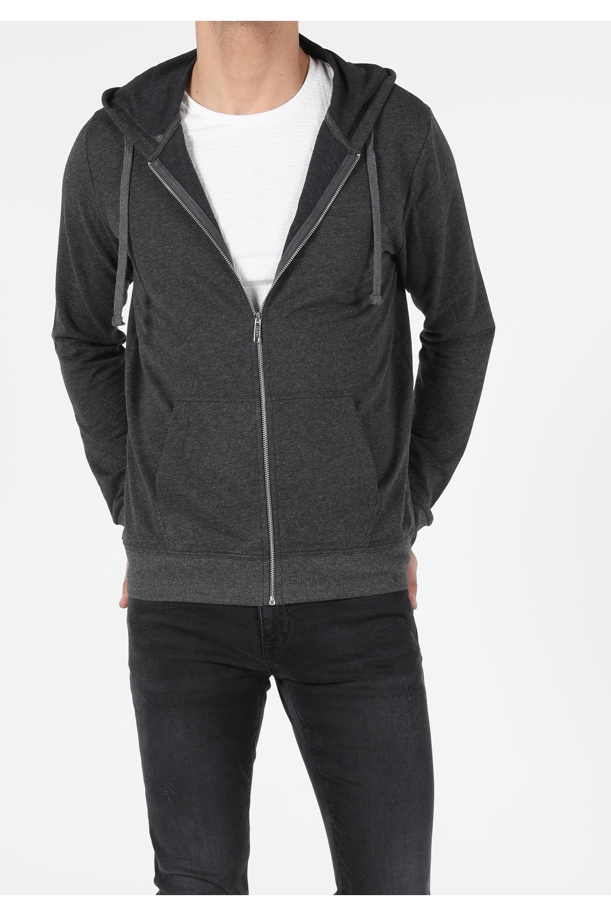 Regular Fit Kapüşonlu Erkek Antrasit Sweatshirt