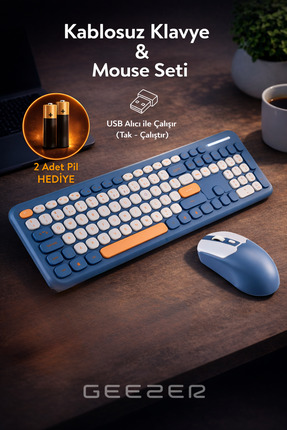 Geezer Soft Touch Kablosuz Klavye Mouse Set Lacivert + Beyaz Smk-687