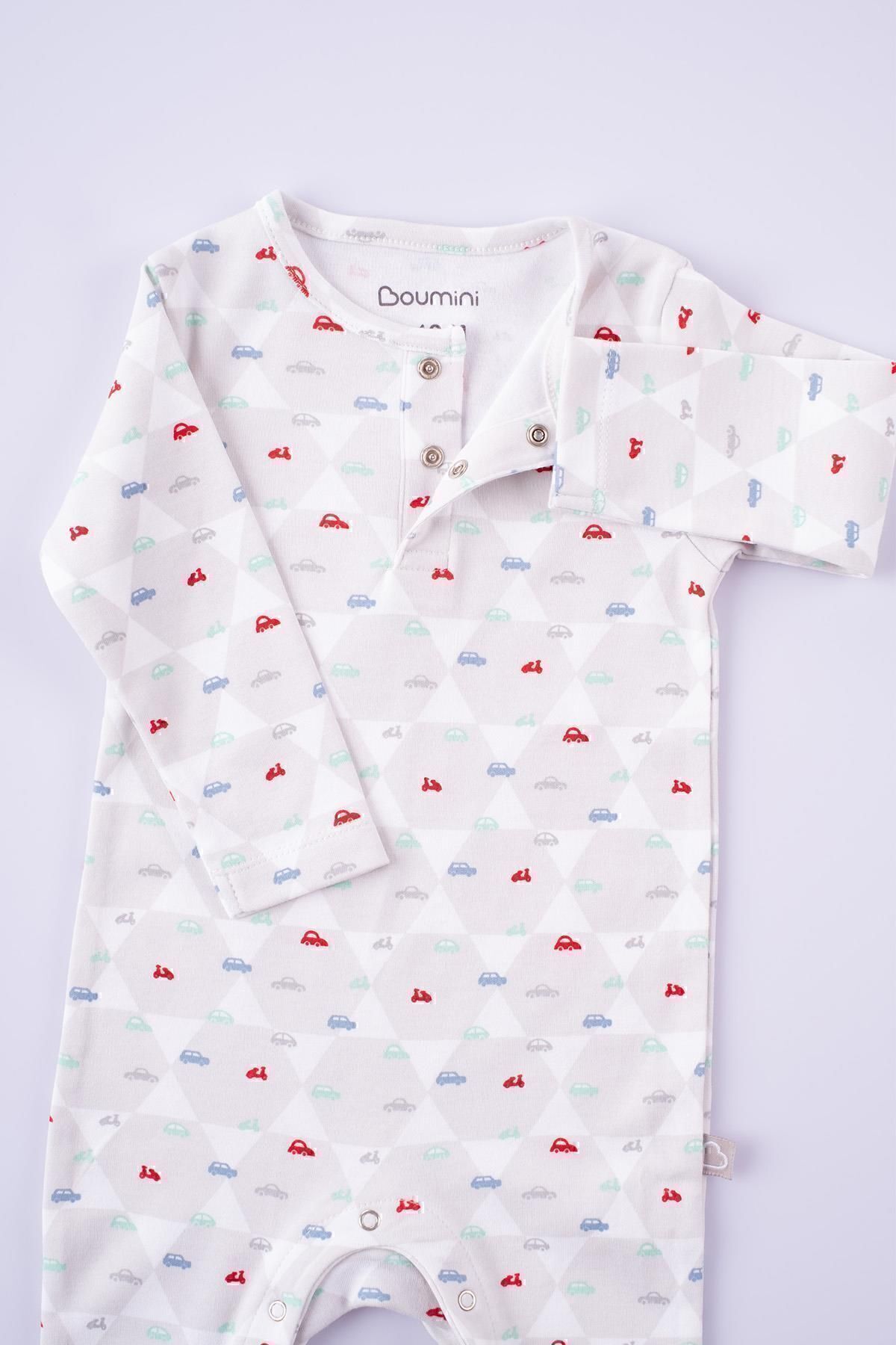 Boumini Bebek Uzun Kollu Çıtçıtlı Tulum Arabalar Gri fotoğrafı 2 (önizleme)