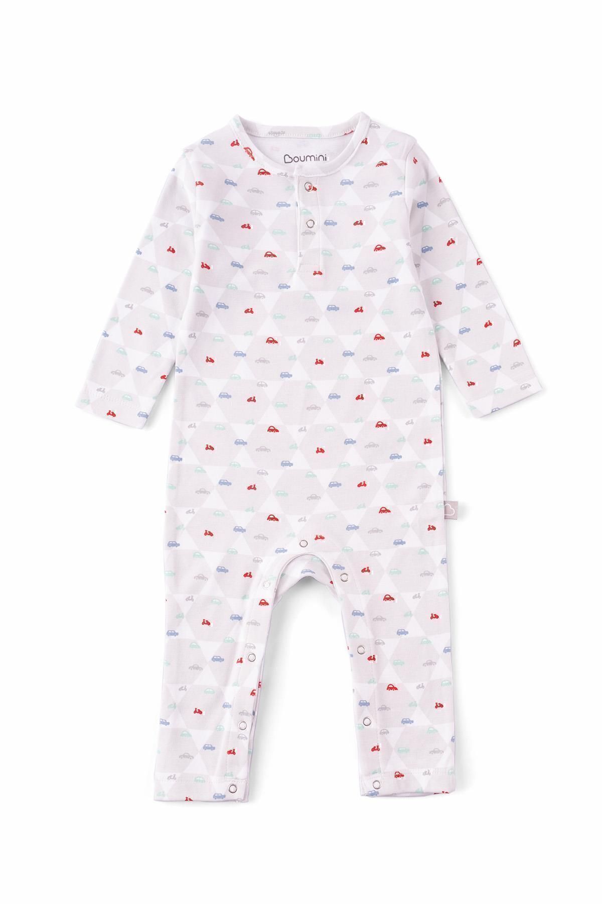 Baby Long Sleeve Snap Fastener Jumpsuit Carts Gray