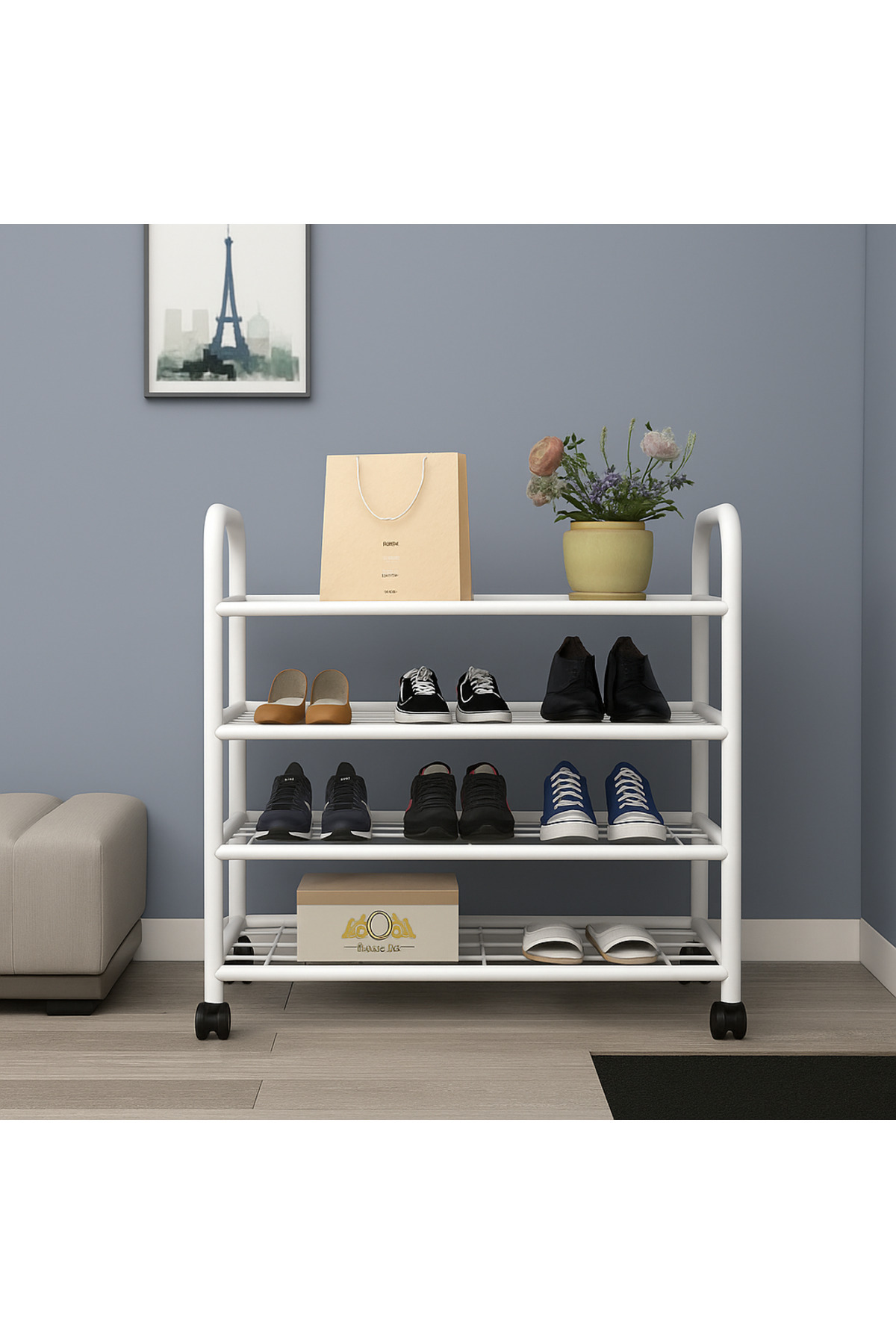 Wheeled Çağla Shoe Holder Multi-Purpose Shelf