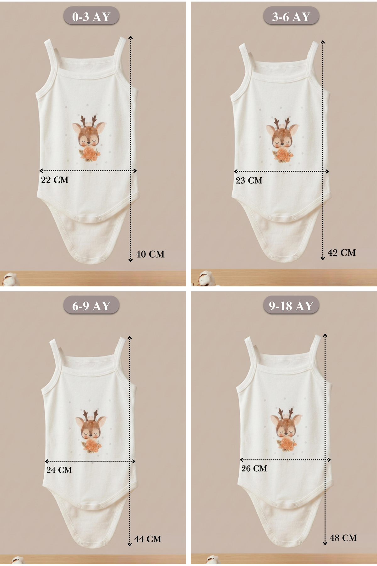 bebeqon %100 Pamuk 3 Parça Askılı Bebek Body Sevimli Baskılı Yenidoğan ve Bebek İç Giyim Beyaz fotoğrafı 5 (önizleme)