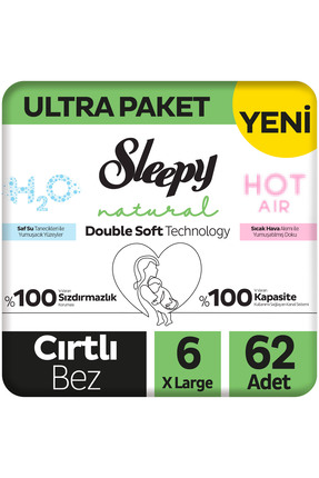 Sleepy Natural Double Soft Ultra Paket Bebek Bezi 6 Numara Xlarge 62 Adet