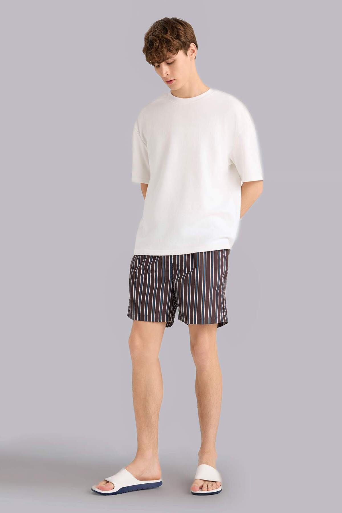 Defacto Striped Mesh Lined Short Length Swim Shorts G0178Ax25Hs