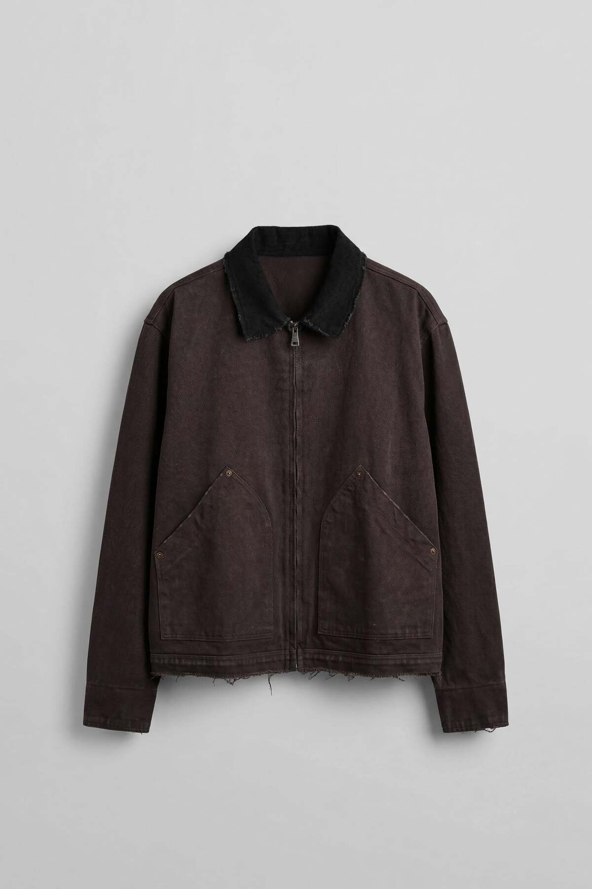 Men's Contrast Collar Wash Relax Fit Jacket Brown