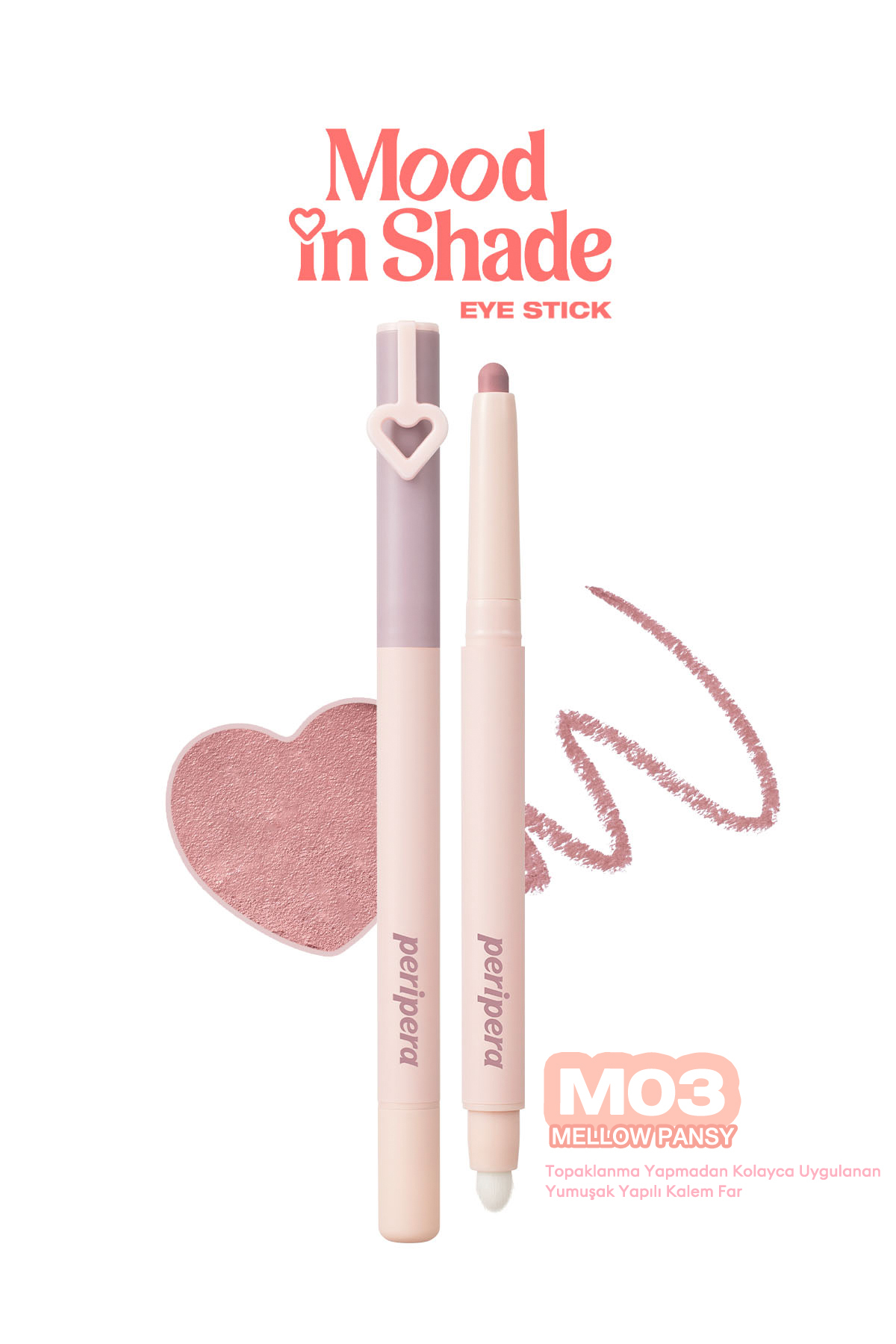 PERIPERA مداد چشم Mood In Shade (M03 Mellow Pansy) - سایه چشم مدادی با قابلیت استفاده آسان و بدون تجمع — بنفش 111614