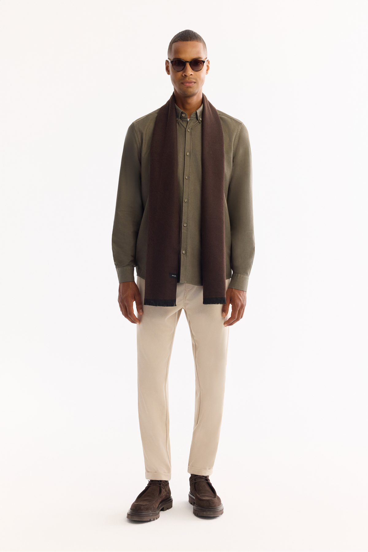 Avva  Erkek Koyu Haki Düğmeli Yaka Pamuklu Soft Touch Regular Fit Gömlek B002036 - Görsel 6