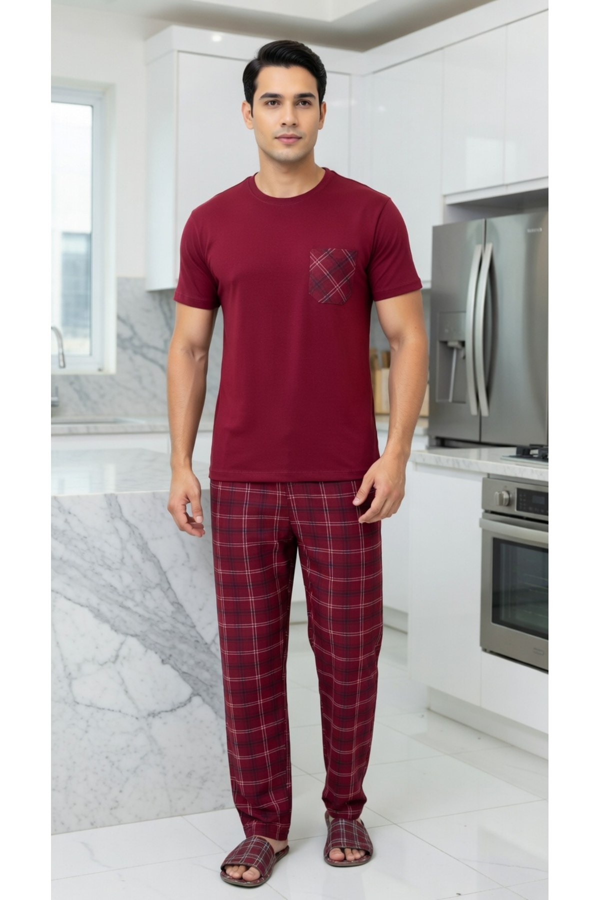 Sude HOMEWEAR  Erkek Ekoseli Kısa Kollu Pijama Takımı - Görsel 2