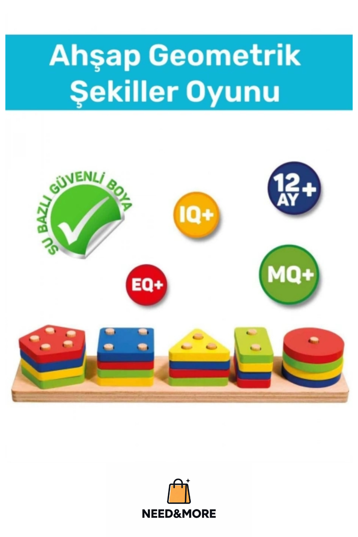 NEED&MORE #Eğitici Zeka Geliştirici Çocuk Ahşap Geometrik Şekiller Oyunu fotoğrafı 2 (önizleme)
