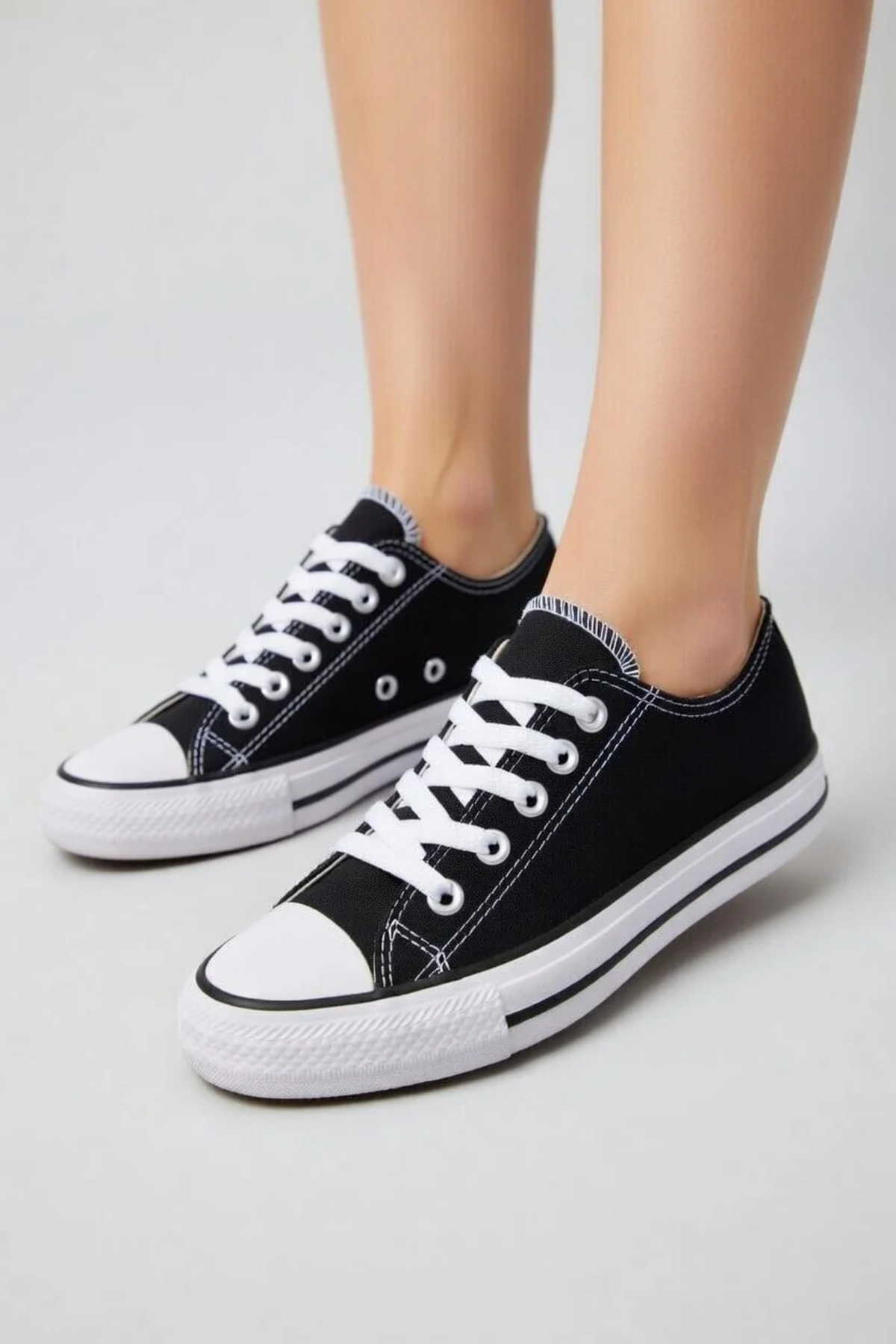 Lideral Unisex Kısa Siyah Sneaker Convers Ayakkabı Günlük Yürüyüş Spor Ayakkabı görsel 5