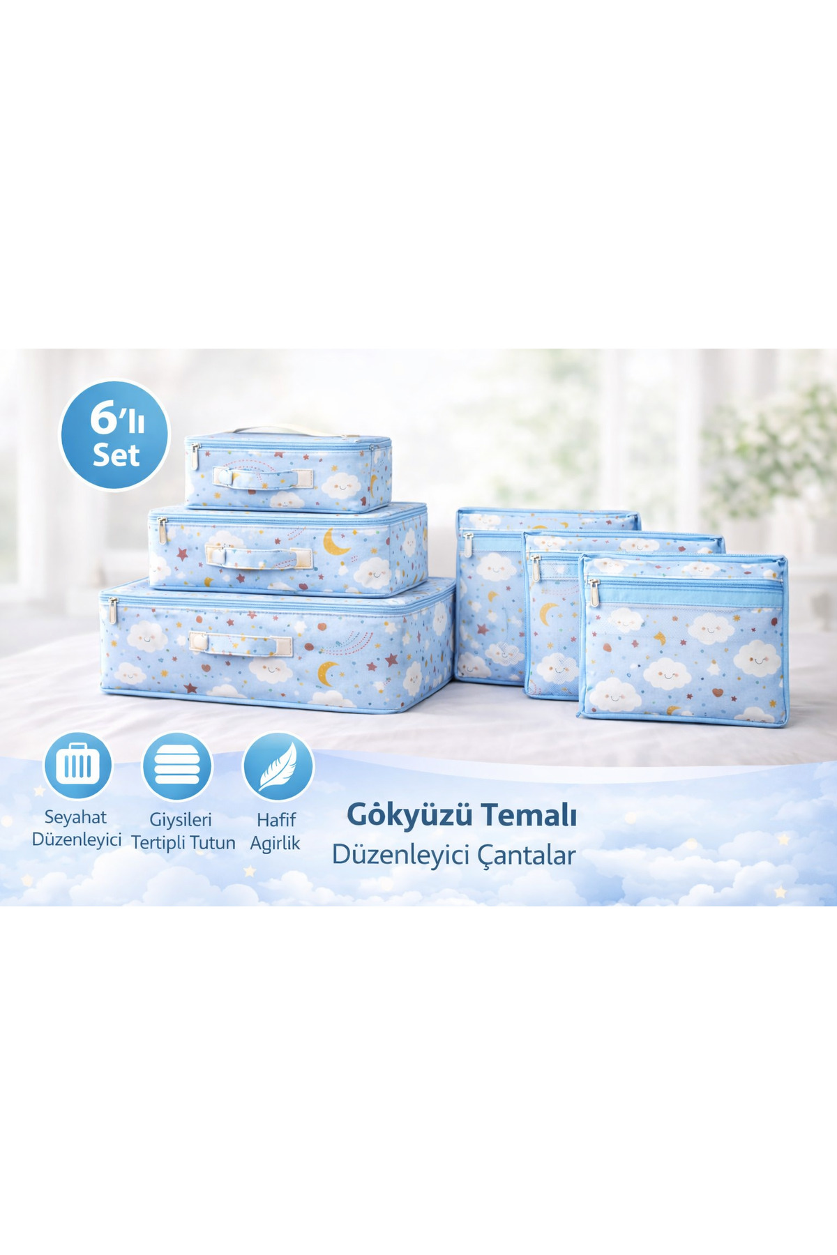 MorBebe Baby 6'lı Desenli File Bavul Valiz Bakım Çantası Hastane Çıkışı Içi Düzenleyiciçok Amaçlı Organizer fotoğrafı 3 (önizleme)