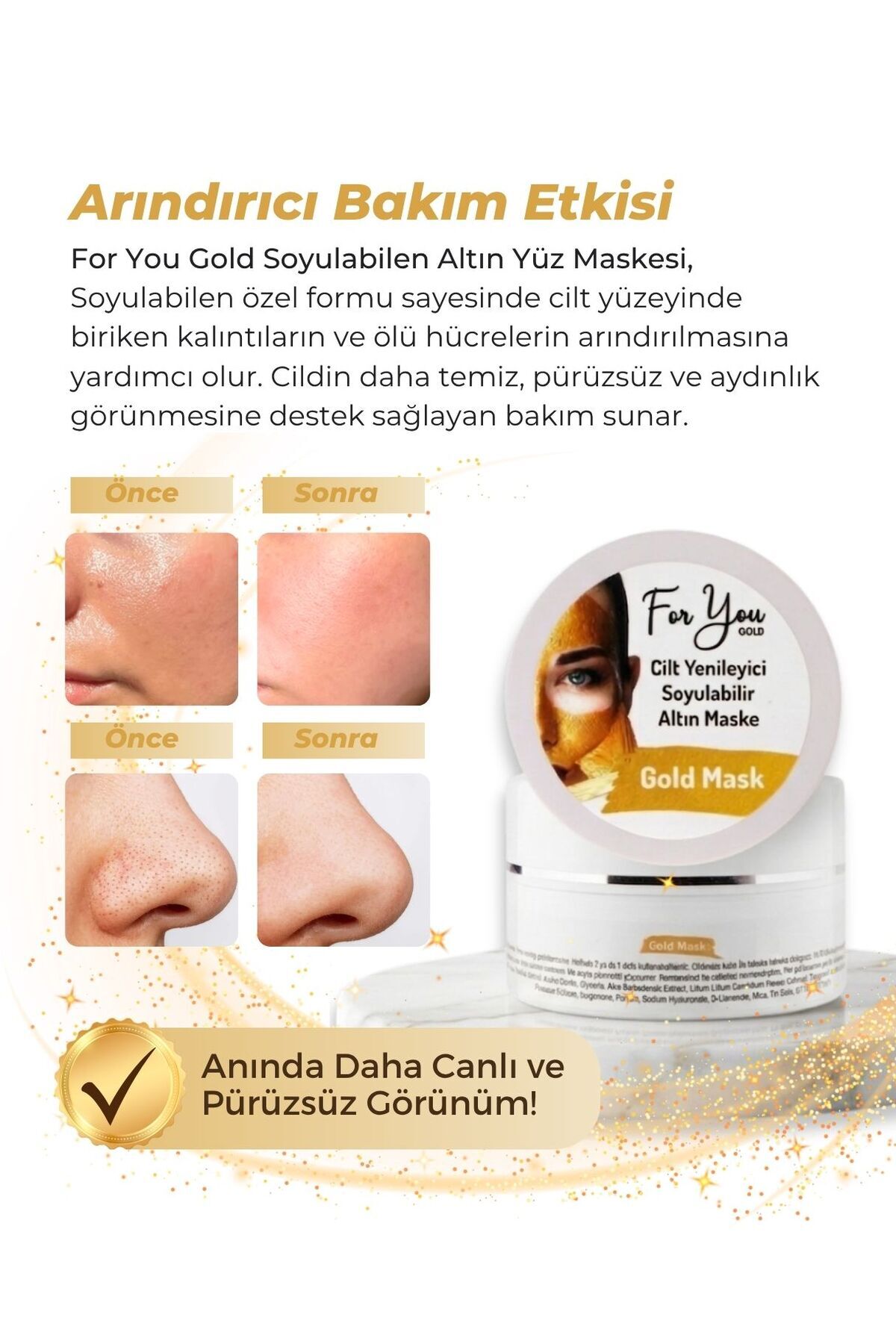 Kırışıklık Karşıtı, Aydınlatıcı, Anti- Aging Etkili Soyulabilen Altın Maske - Gold Maske 100 ml — AL.01 — تصویر 4 از 8