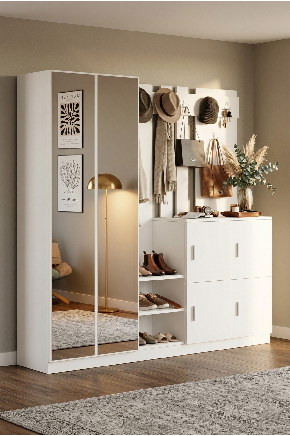 Gibson Cloakroom Coat Rack Shoe Holder White Dd9-w