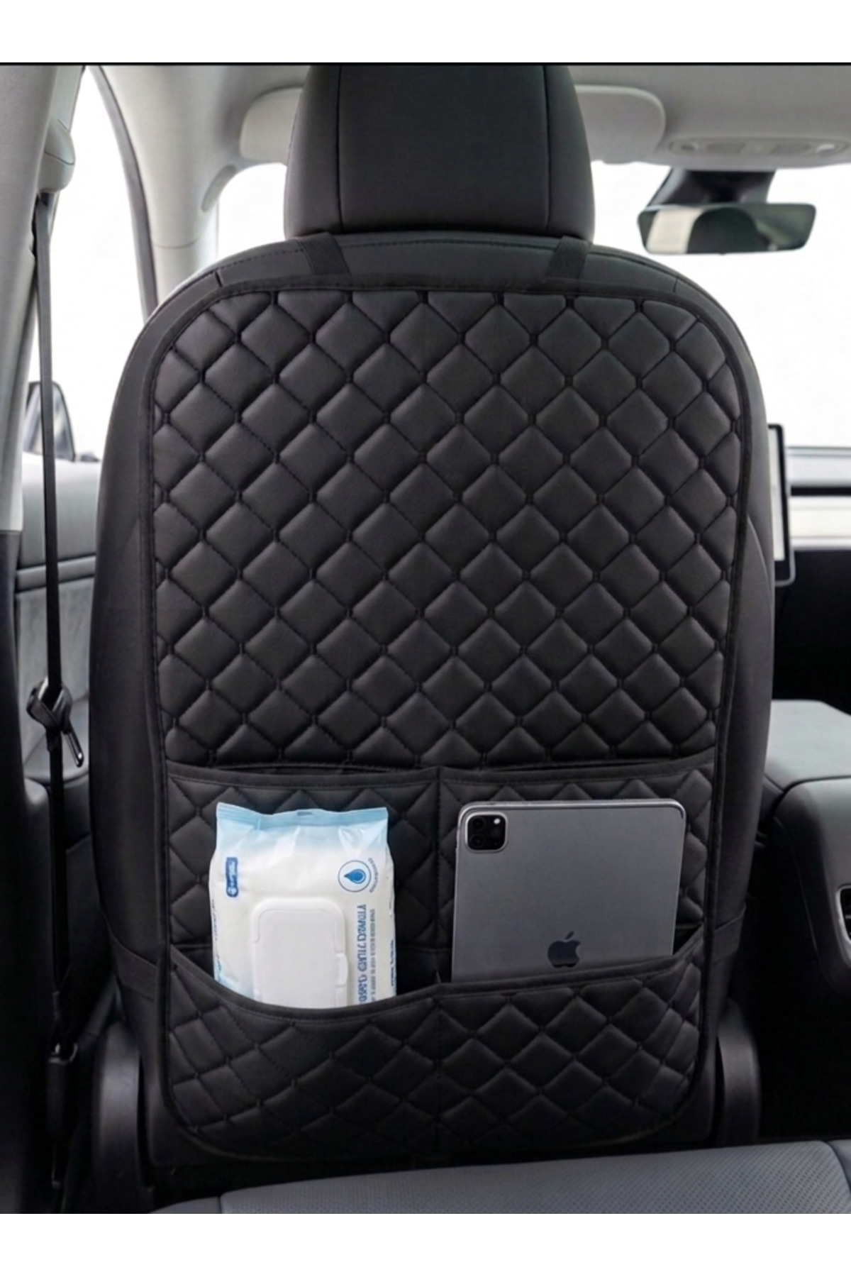 ER-AY OTO TEKSTİL Araba Koltuk Arkası Koruyucu Düzenleyici Organizer SİYAH (TEKLİ) - Tablet Bölmeli, Kapitoneli fotoğrafı 2 (önizleme)