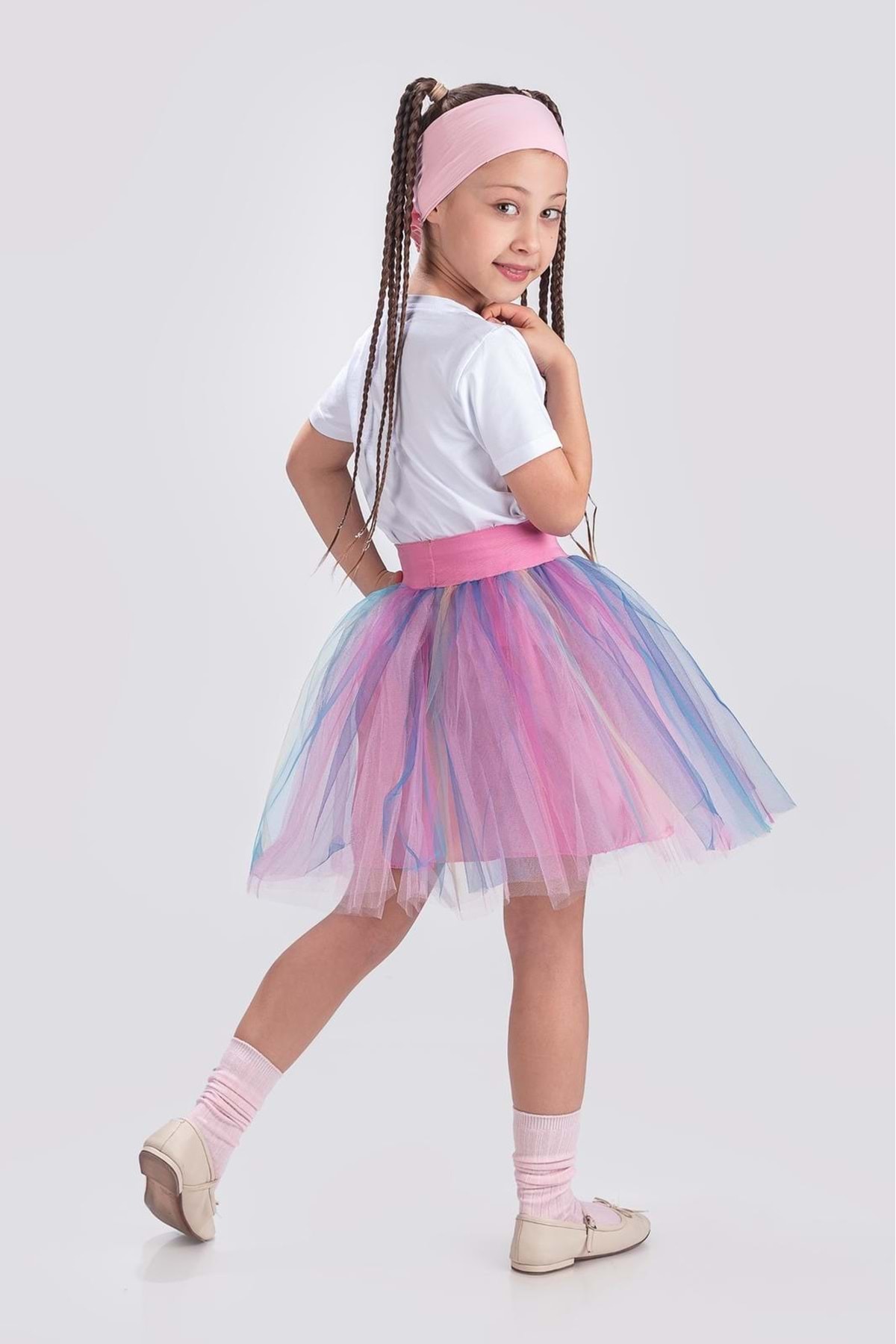 Mnk Baby&Kids  Gökkuşağı Tütülü Kız Çocuk Parti Etek M00727 KOYU PEMBE - Görsel 2