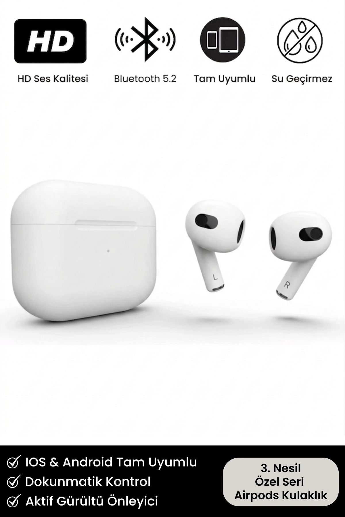 Premium Serisi White 2 Model IOS Android Uyumlu Aktif Gürültü Engelleme Kablosuz Bluetooth Kulaklık