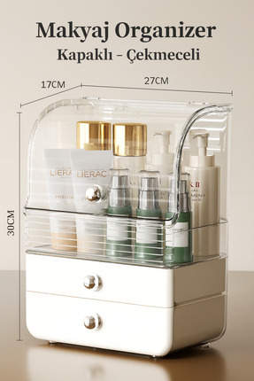ADEFCO Kapaklı Makyaj Organizer Çekmeceli Kozmetik Düzenleyici Büyük Boy
