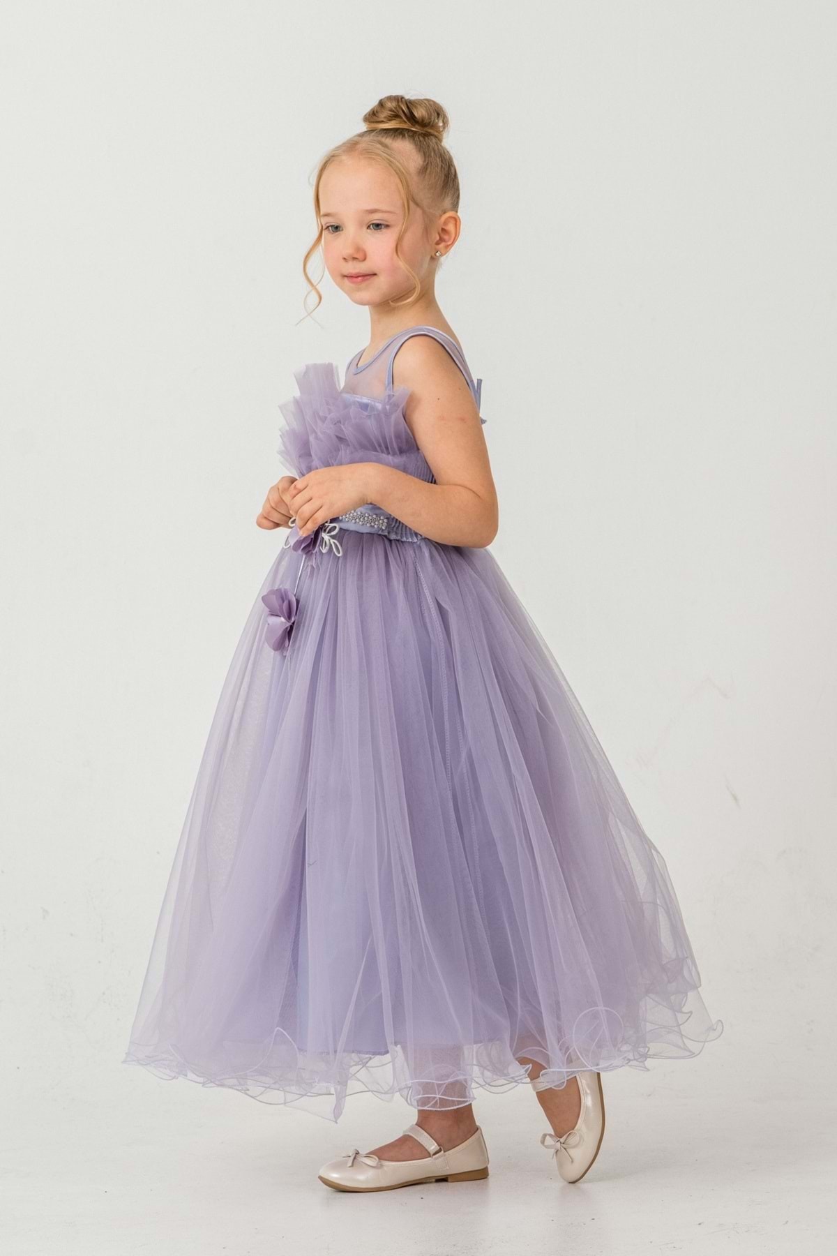 Mnk Baby&Kids Kız Çocuk Robası Katlı Özel Gün Abiye Elbise MNK0475 LİLA fotoğrafı 4 (önizleme)