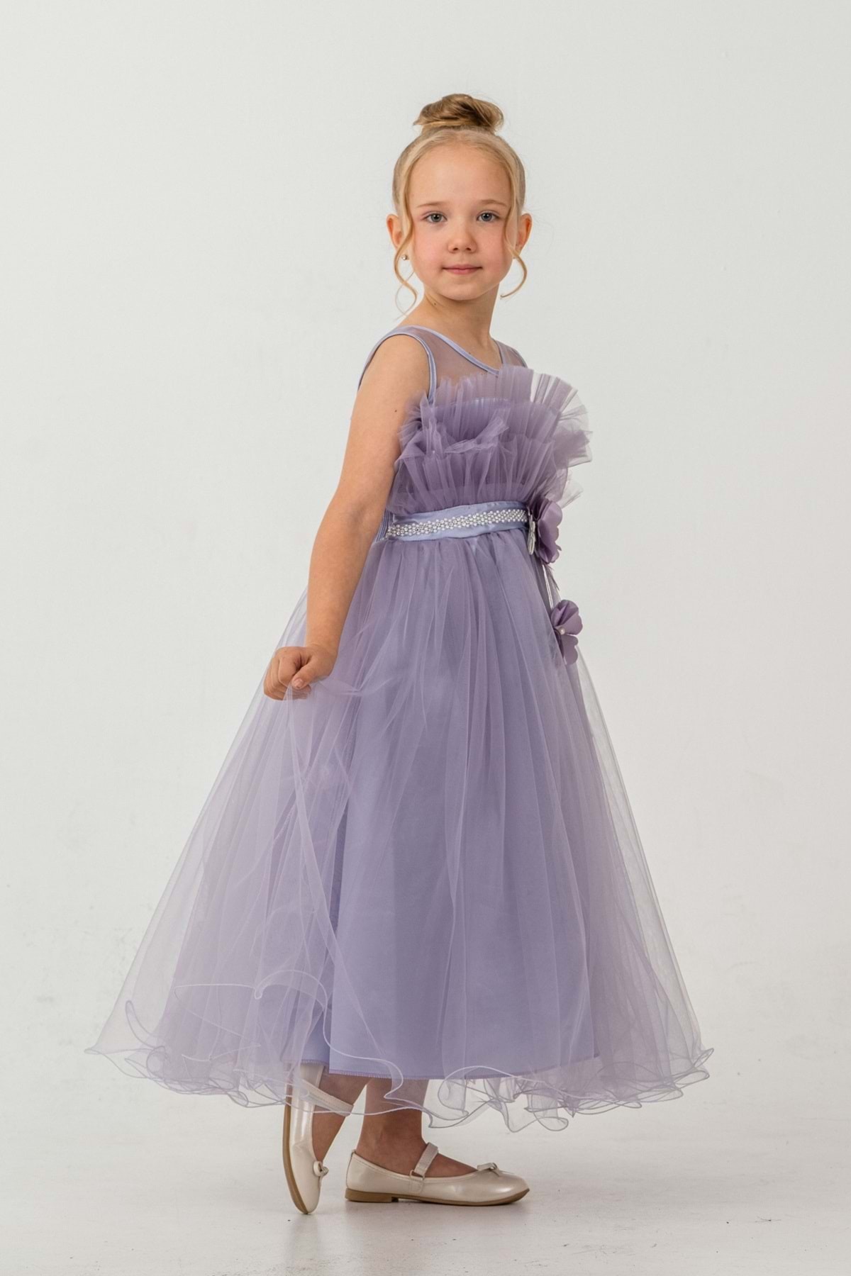 Mnk Baby&Kids Kız Çocuk Robası Katlı Özel Gün Abiye Elbise MNK0475 LİLA fotoğrafı 5 (önizleme)