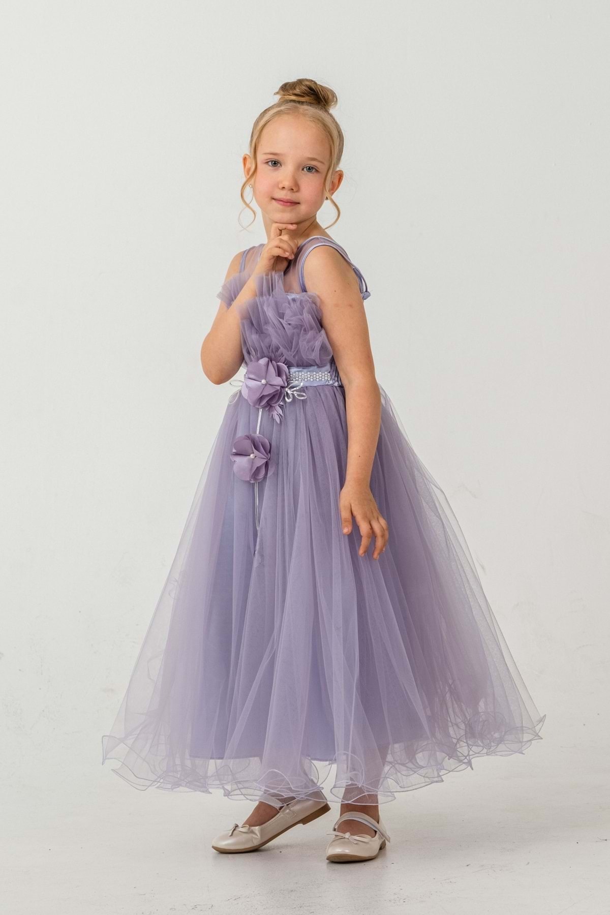 Mnk Baby&Kids Kız Çocuk Robası Katlı Özel Gün Abiye Elbise MNK0475 LİLA fotoğrafı 2 (önizleme)