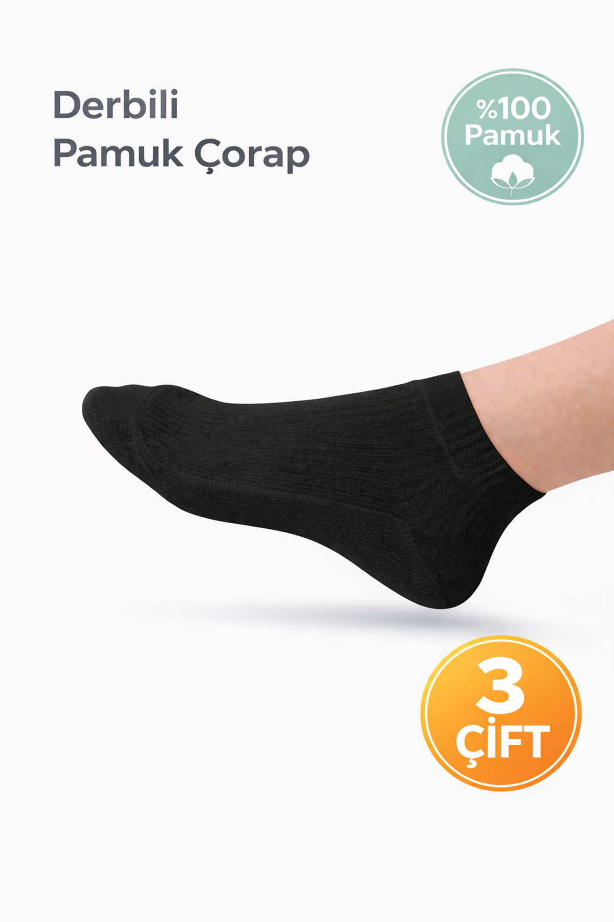 3 Pairs of Black Cotton Women's Derby Booties Socks