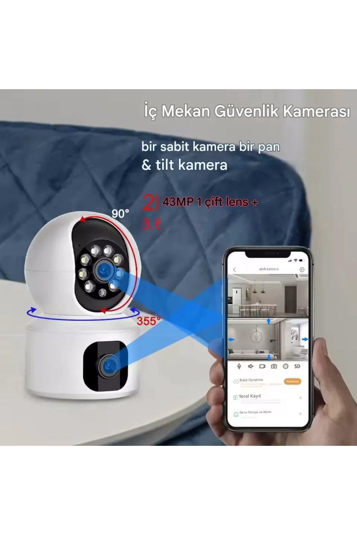 SONREİR MPI AOİ Akıllı Kamera WiFi 6MP 2 Kameralı IP Güvenlik Kamerası Hareketli Bebek Odası Dış İç Kullanım fotoğrafı 4 (önizleme)