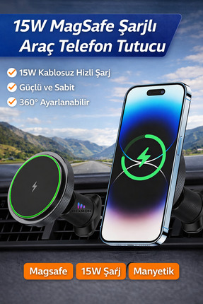 Dexmon 15W Kablosuz Magsafe Şarj Araç İçi Telefon Tutucu Izgara Klipsli iPhon...