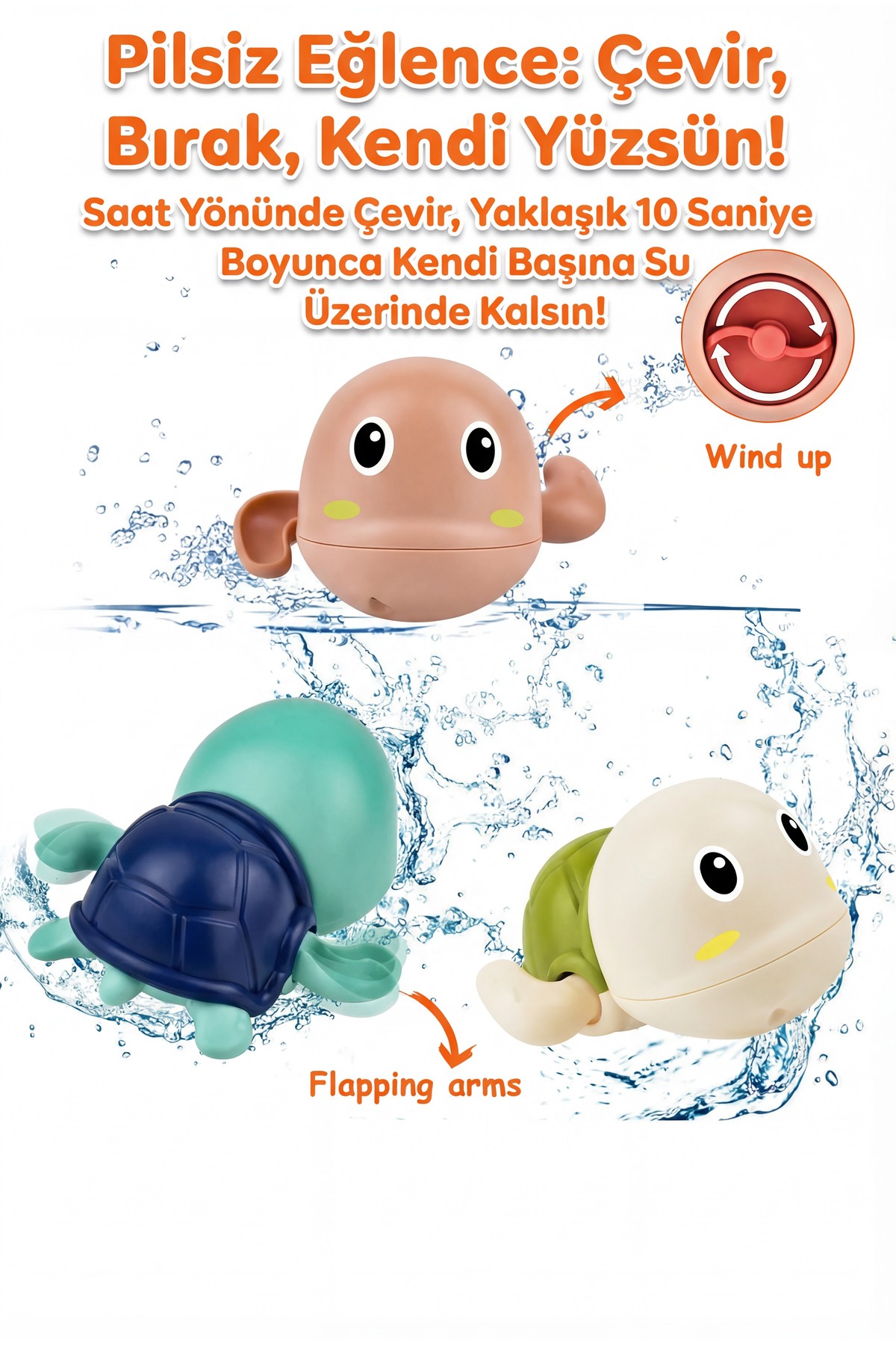 CARA CARO 3'lü Kurmalı Yüzebilen Kaplumbağa Banyo Oyuncak Seti - 18 Ay+ BPA İçermez Bebek Duş Eğlencesi Hediye fotoğrafı 5 (önizleme)