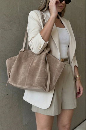 Marjin Kadın Hakiki Deri Shopper El ve Omuz Çantası Yorita Vizon Süet