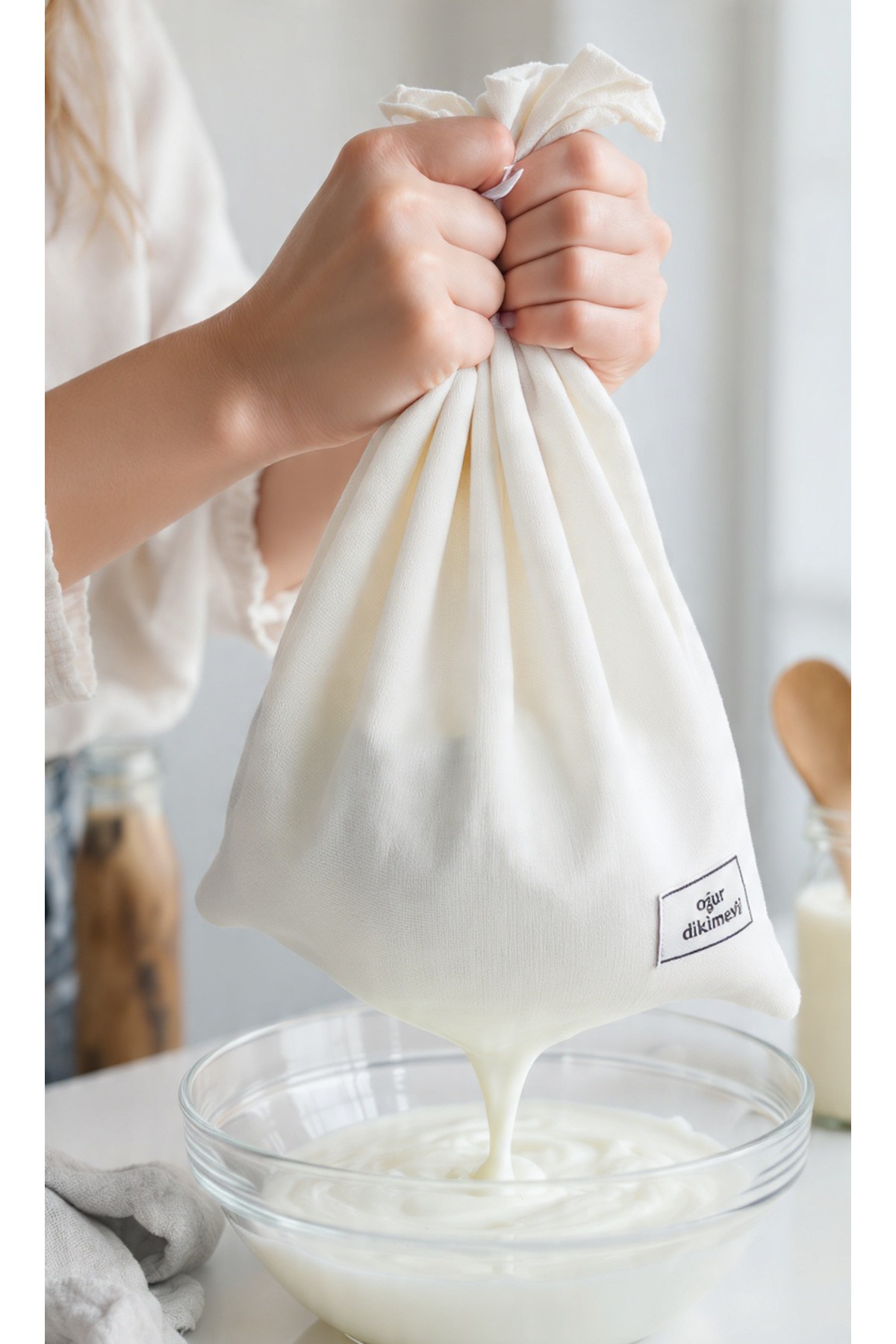 GÖZDE ELSANATLARI Bitkisel Süt Torbası Organik Yoğurt Süzme Kesesi Yıkanabilir Natural Tekstil Sütbezi 24X31cm fotoğrafı 5 (önizleme)