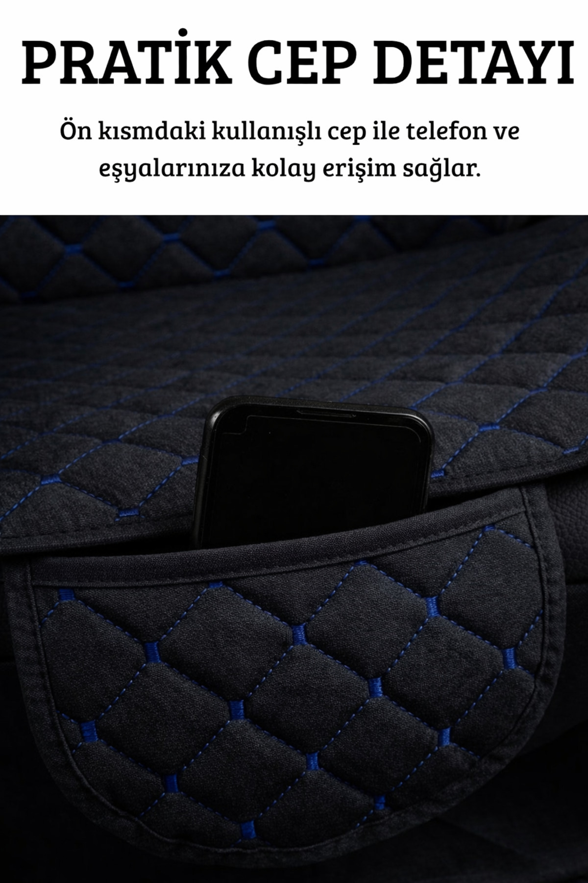 Genel Markalar Terletmez Cepli Oto Koltuk Minder Seti Kolay Montaj Universal Koruyucu Kılıf Kumaş Mavi fotoğrafı 5 (önizleme)