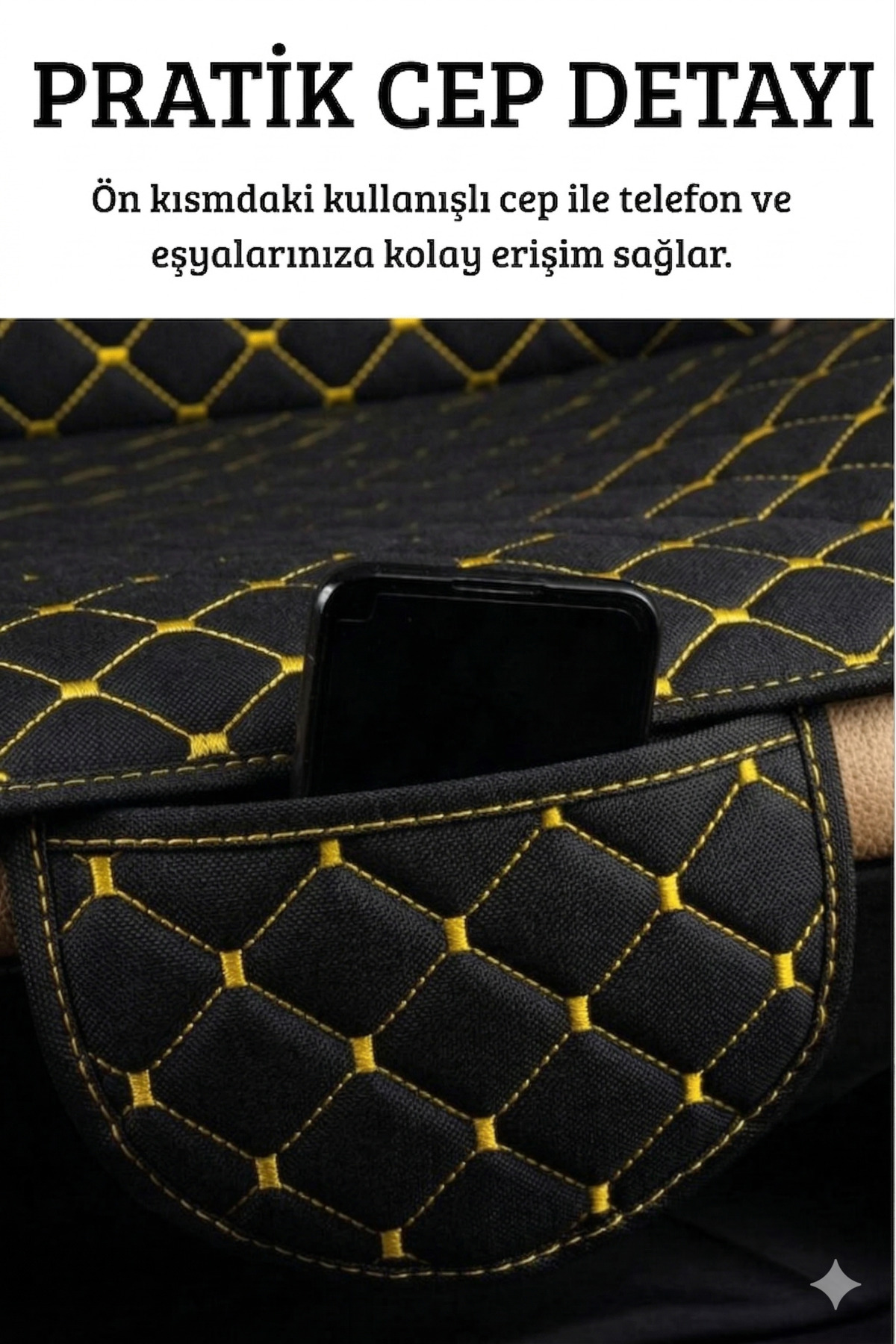 Ecarteks Terletmez Cepli Oto Koltuk Minder Seti Kolay Montaj Universal Koruyucu Kılıf Kumaş Sarı fotoğrafı 4 (önizleme)