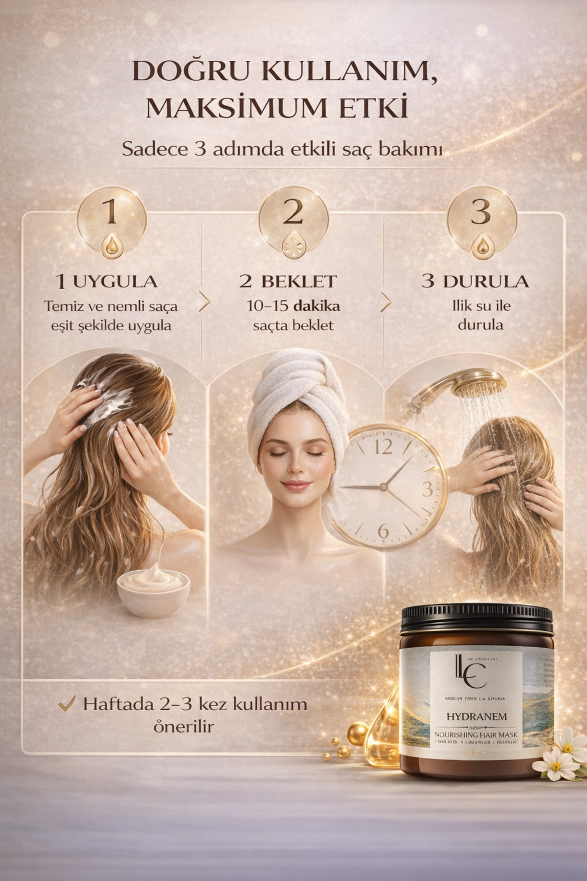 Keratin Saç Maskesi 500 ml Yoğun Onarım & Güçlendirici Kolajen Propolis Profesyonel Bakım — LC-HYDRANEM-MASK-500 — تصویر 6 از 8